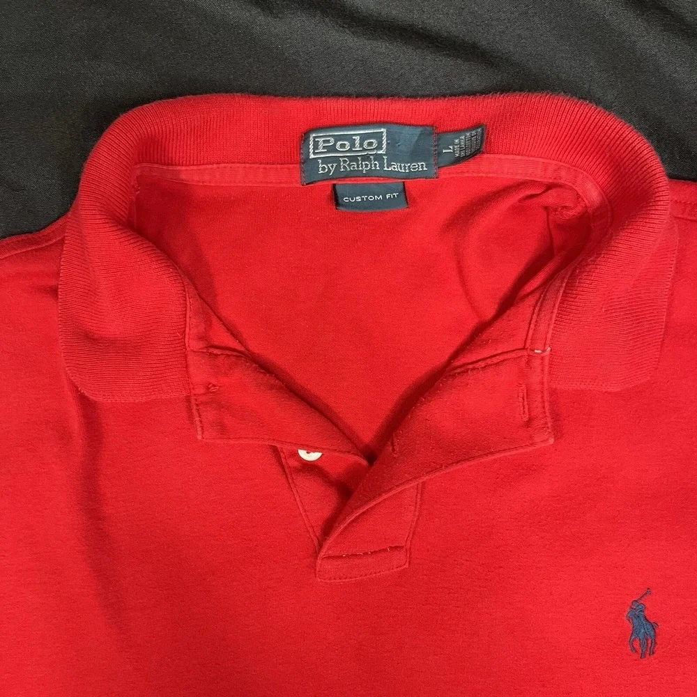 POLO BY RALPH LAUREN Mens Short Sleeve Polo Shirt Size L Red w/ Blue Pony Logo